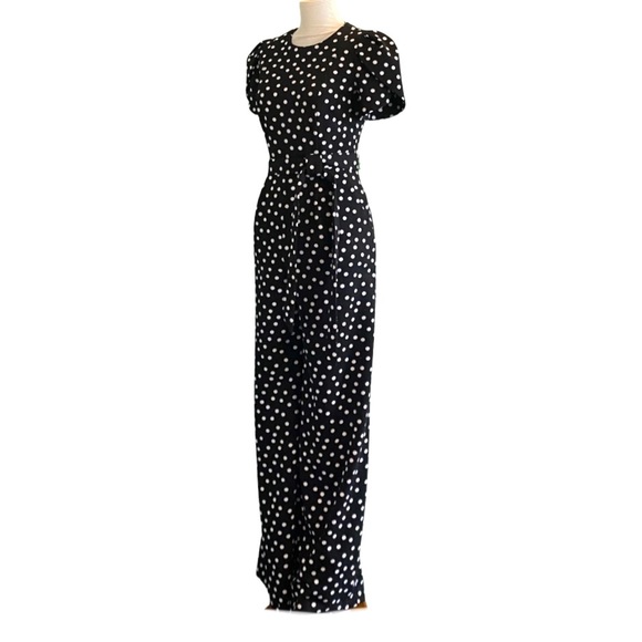 Calvin Klein Tulip Puff Sleeve Polka Dot Wide Leg Belted Knit Jumpsuit Size 4 - Picture 3 of 7